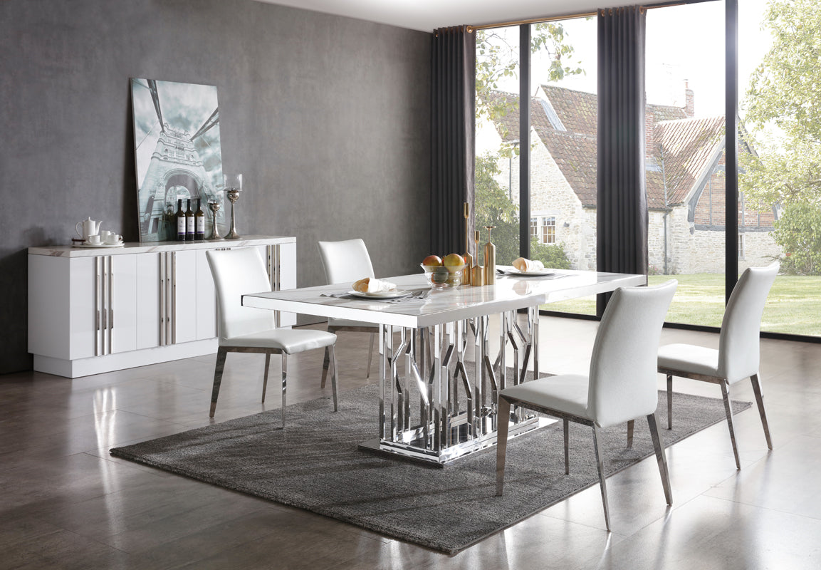Marston Modern White Marble & Stainless Steel Dining Table by VIG Furniture - View 1