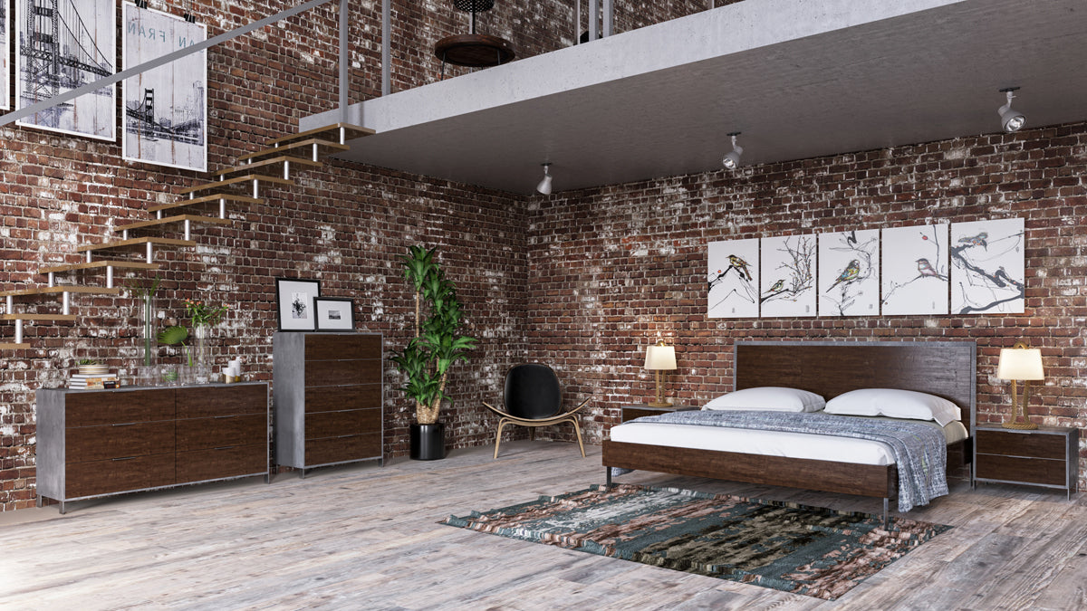 Queen Conner Modern Dark Walnut & Concrete Bedroom Set by VIG Furniture - View 1