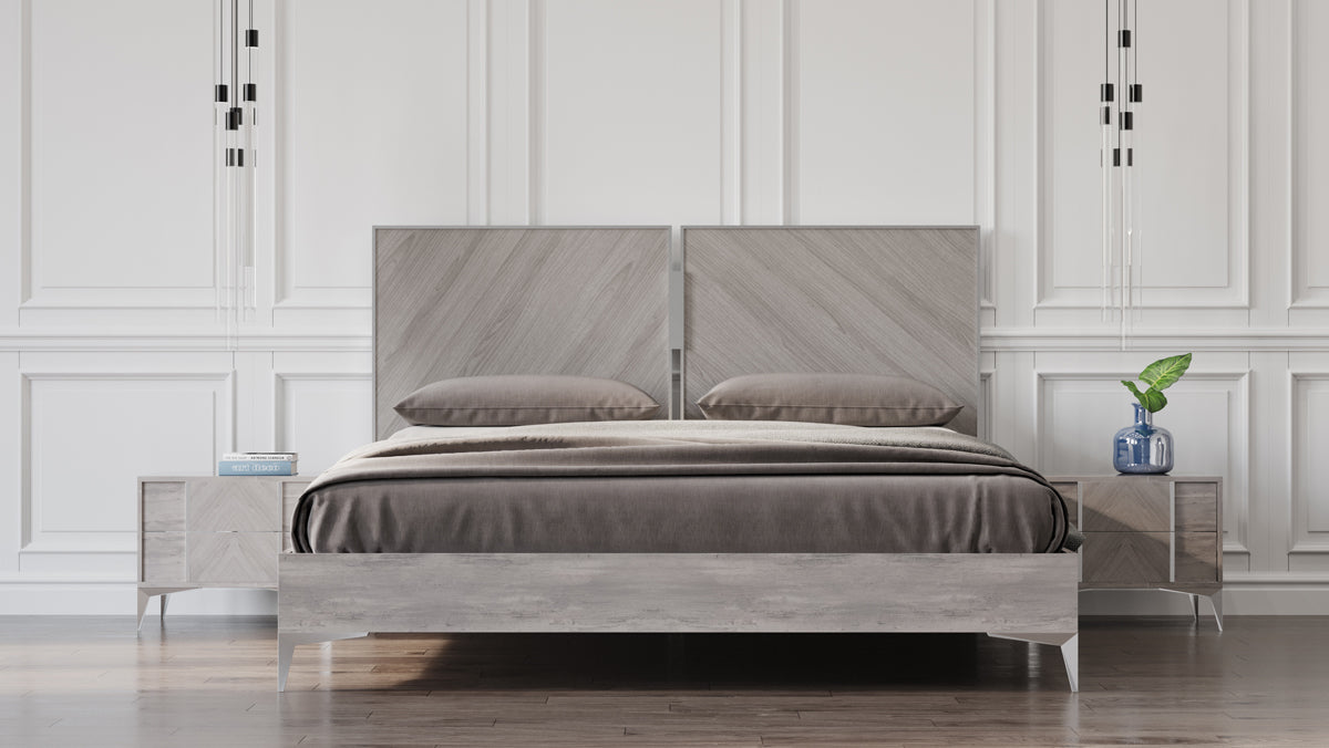 Eastern King Alexa Italian Modern Grey Bed + 2 Nightstands Set by VIG Furniture - View 1