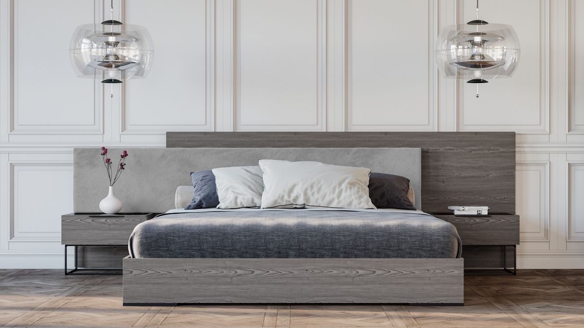 Queen Nova Enzo Italian Modern Grey Oak & Fabric Bedroom Set