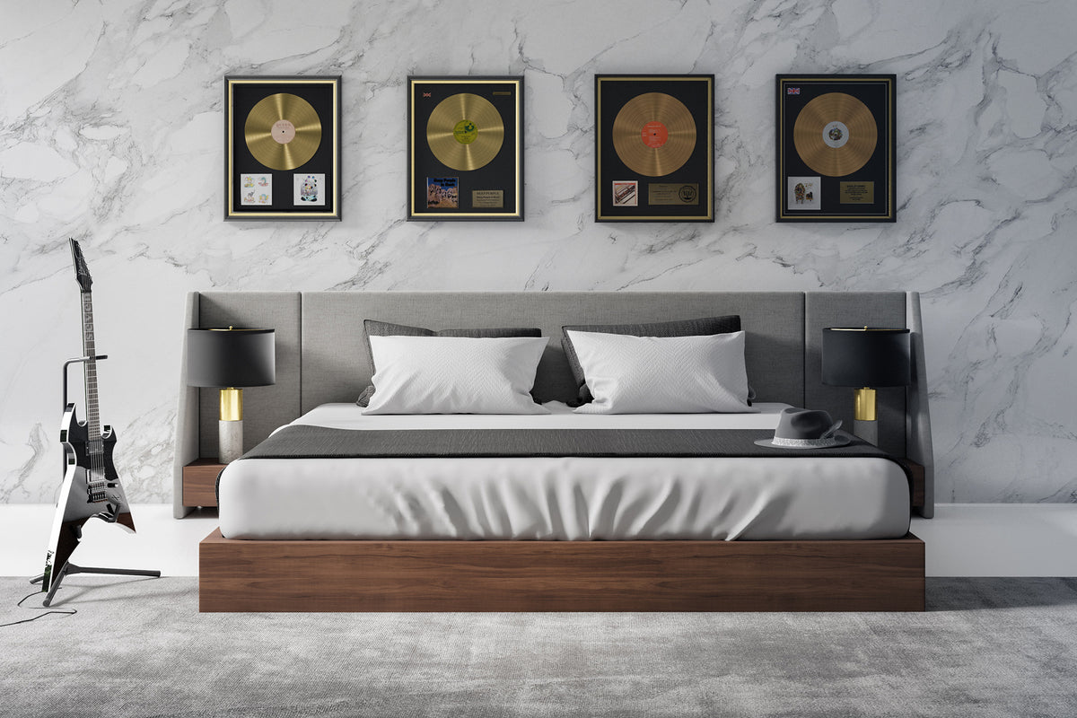 Janice - Modern Grey Fabric and Walnut Bed and Nightstands by VIG Furniture - View 3