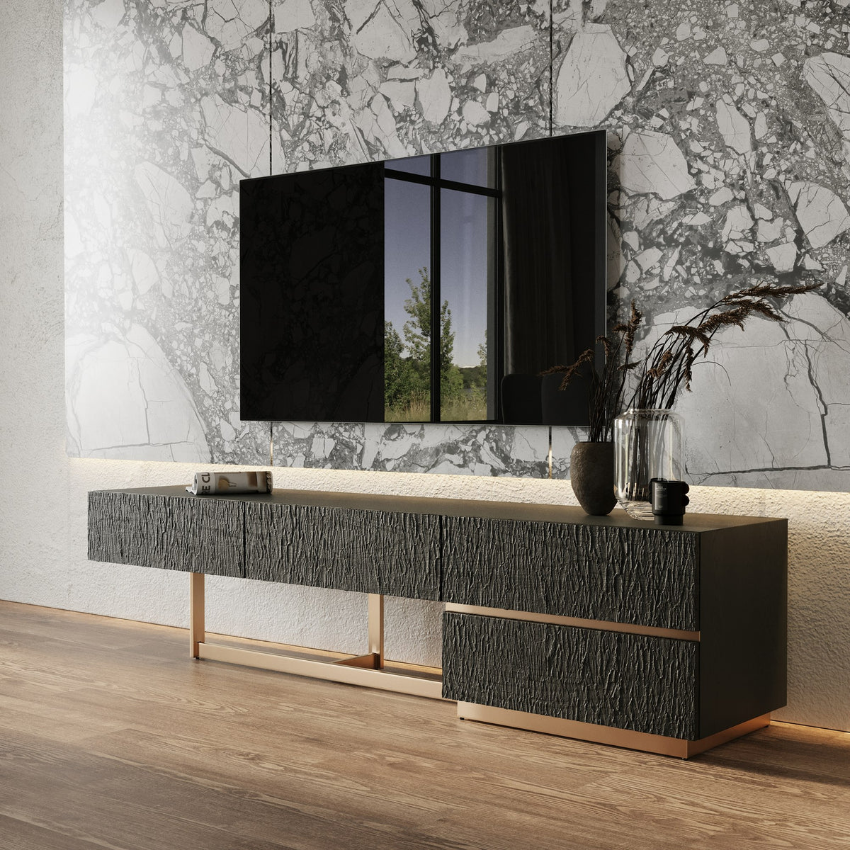 Tasha - Modern Black Ash + Brushed Gold TV Stand by VIG Furniture - View 3