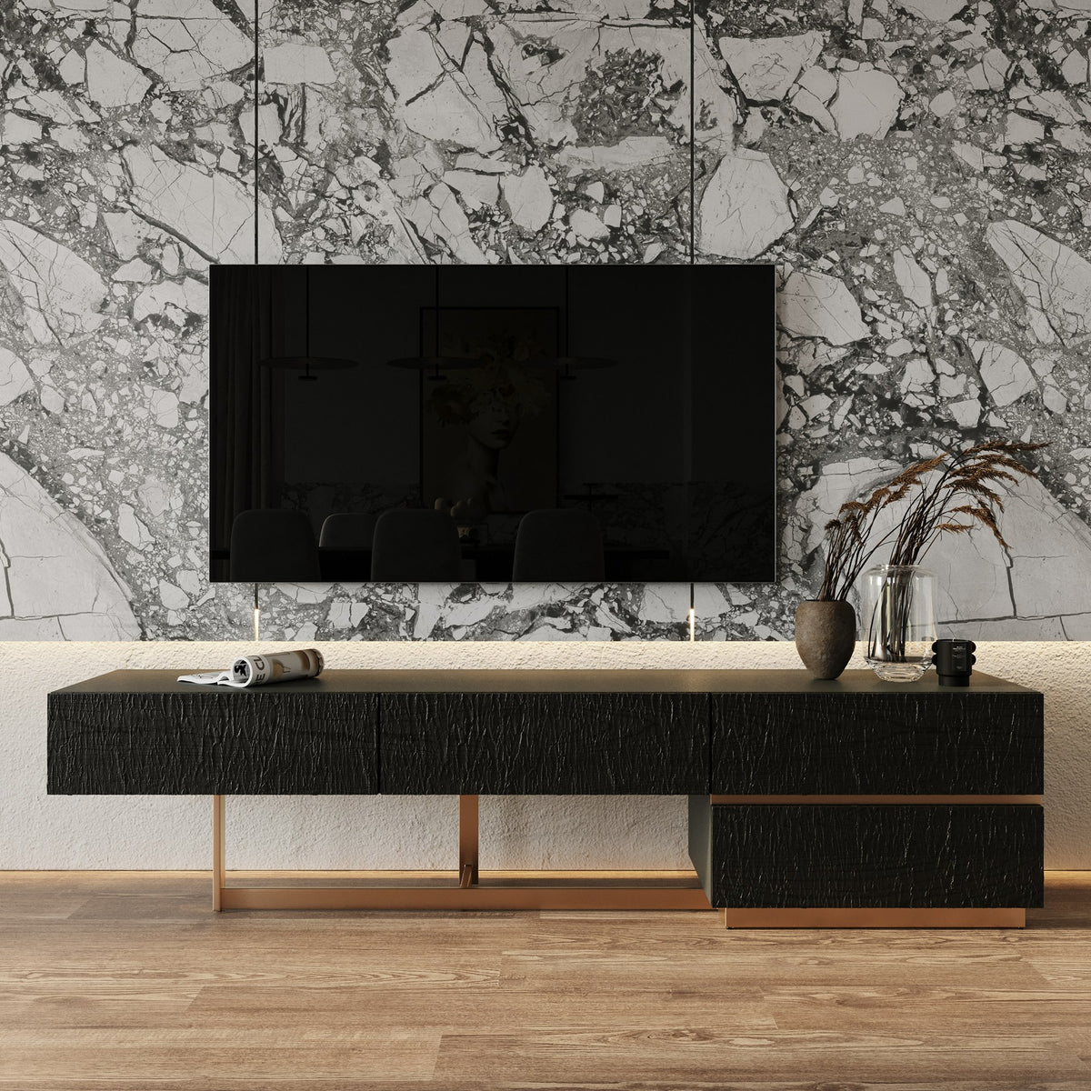 Tasha - Modern Black Ash + Brushed Gold TV Stand by VIG Furniture - View 2
