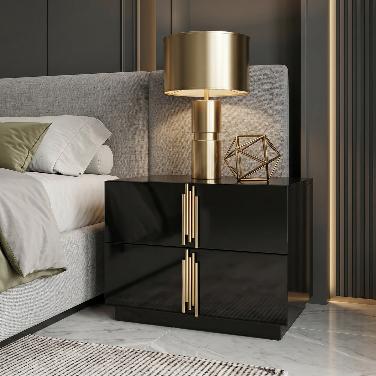 Token - Modern Black + Gold Wide Nightstand by VIG Furniture - View 5