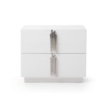 Token - Eastern KingModern Cream & Stainless Steel Bed + Nightstands