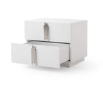 Token - Queen Modern Cream & Stainless Steel Bed + Nightstands