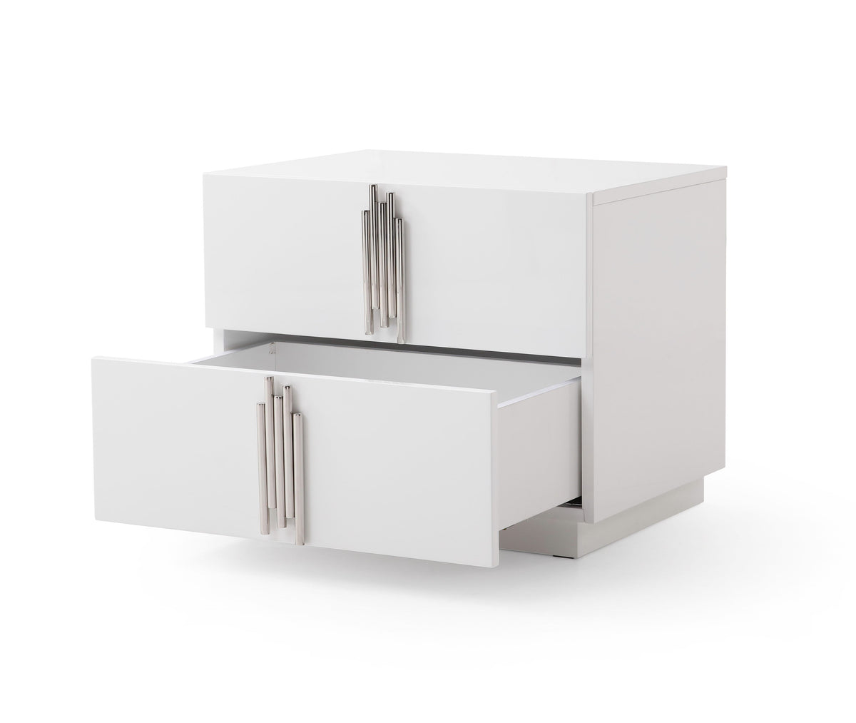 Token - Queen Modern Cream & Stainless Steel Bed + Nightstands