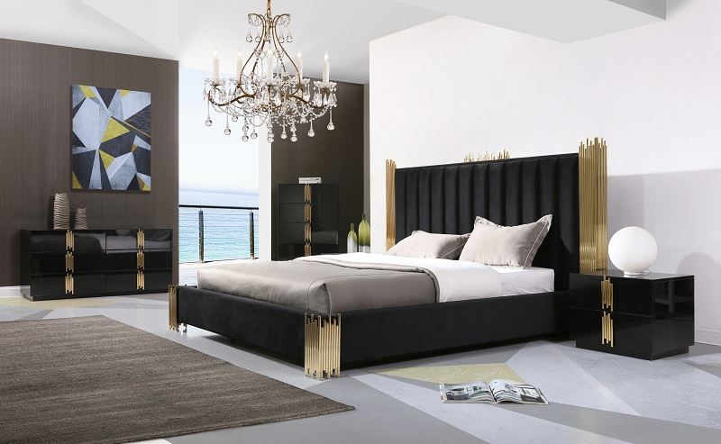 Token - Eastern King Modern Black + Gold Bed + Nightstands by VIG Furniture - View 1