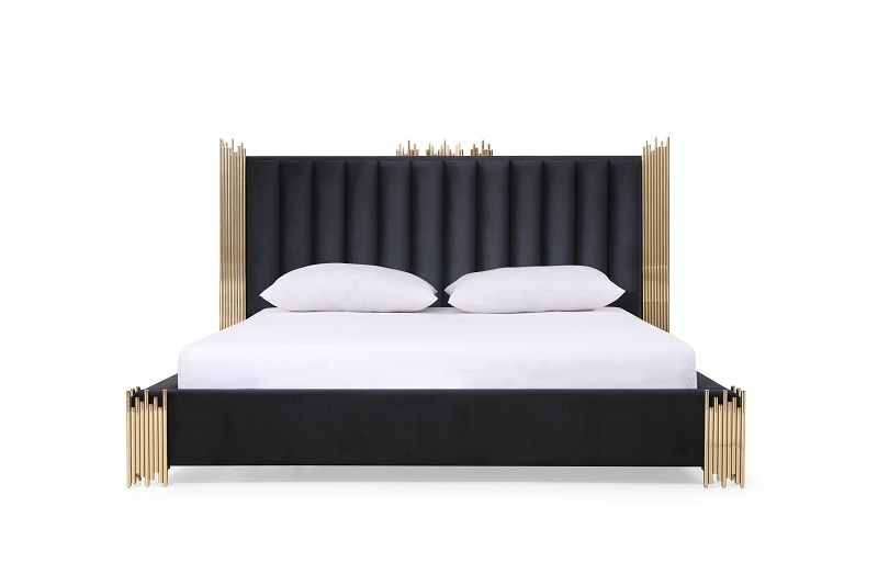 Token - Eastern King Modern Black + Gold Bed + Nightstands