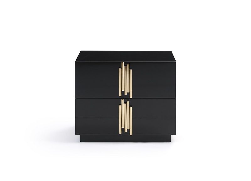 Token - Eastern King Modern Black + Gold Bed + Nightstands