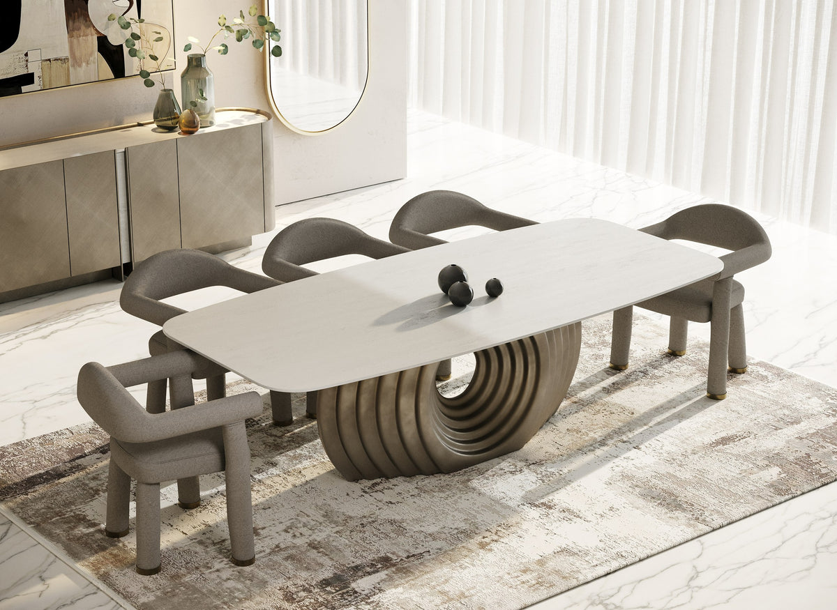 Moorgate - Modern Travertine Ceramic + Bronze Dining Table by VIG Furniture - View 3