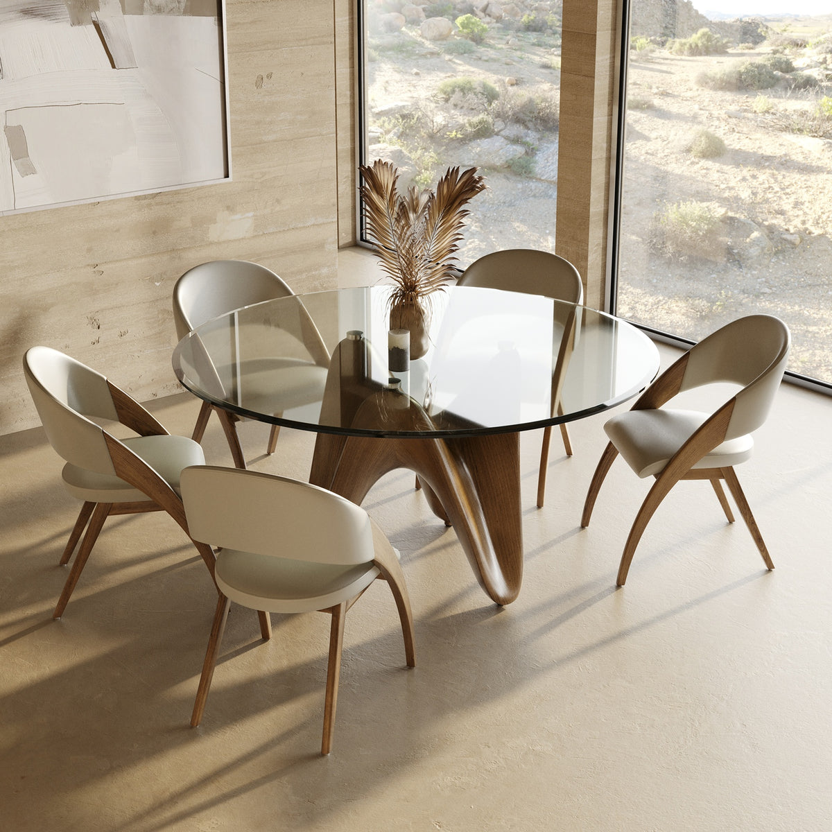 Seguin - Round Glass + Walnut Dining Table by VIG Furniture - View 8