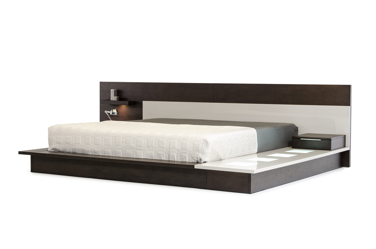Queen Torino Contemporary Brown Oak & Grey Platform Bed w/ Lights by VIG Furniture - View 1