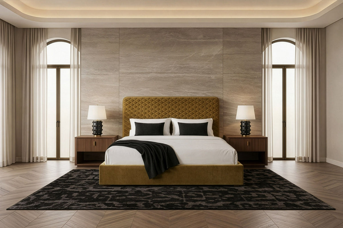 Queen Trieste - Modern Brown Fabric Bed