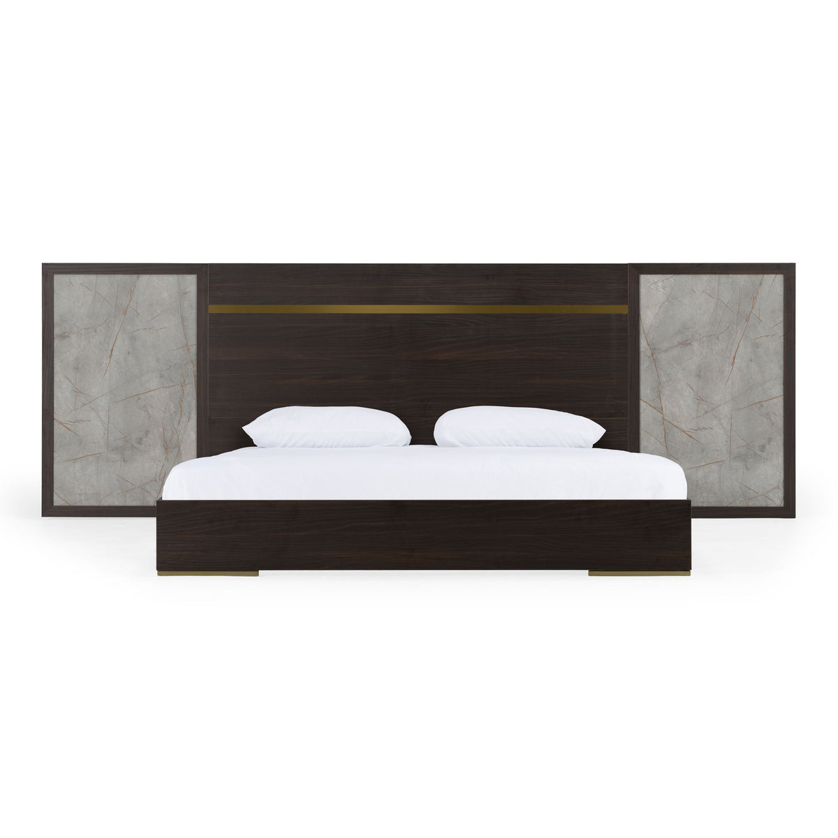 Velondra - Eastern King Modern Eucalypto + Marble Bed with Two Nightstands
