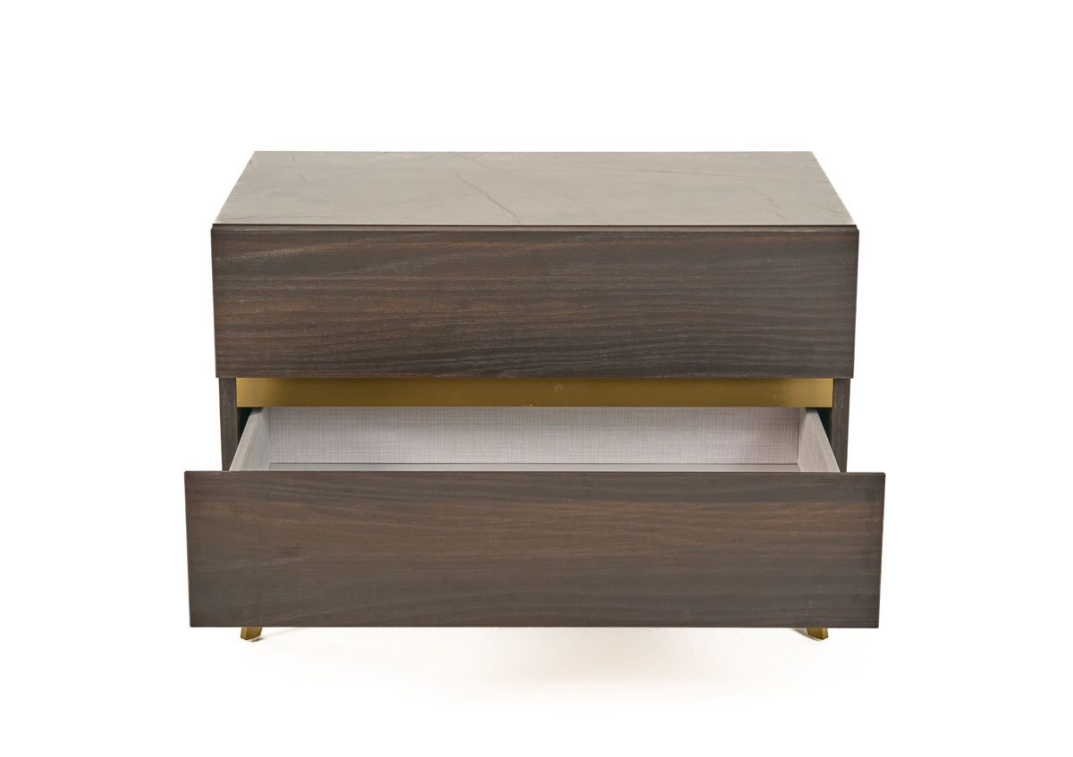 Velondra - Queen Modern Eucalypto + Marble Bed with Two Nightstands