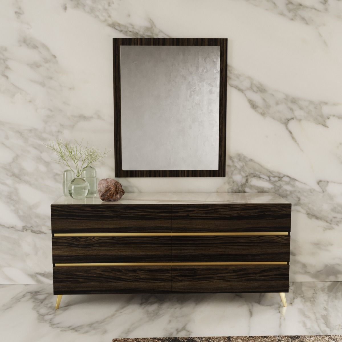 Velondra - Queen Modern Eucalypto + Marble Bedroom Set