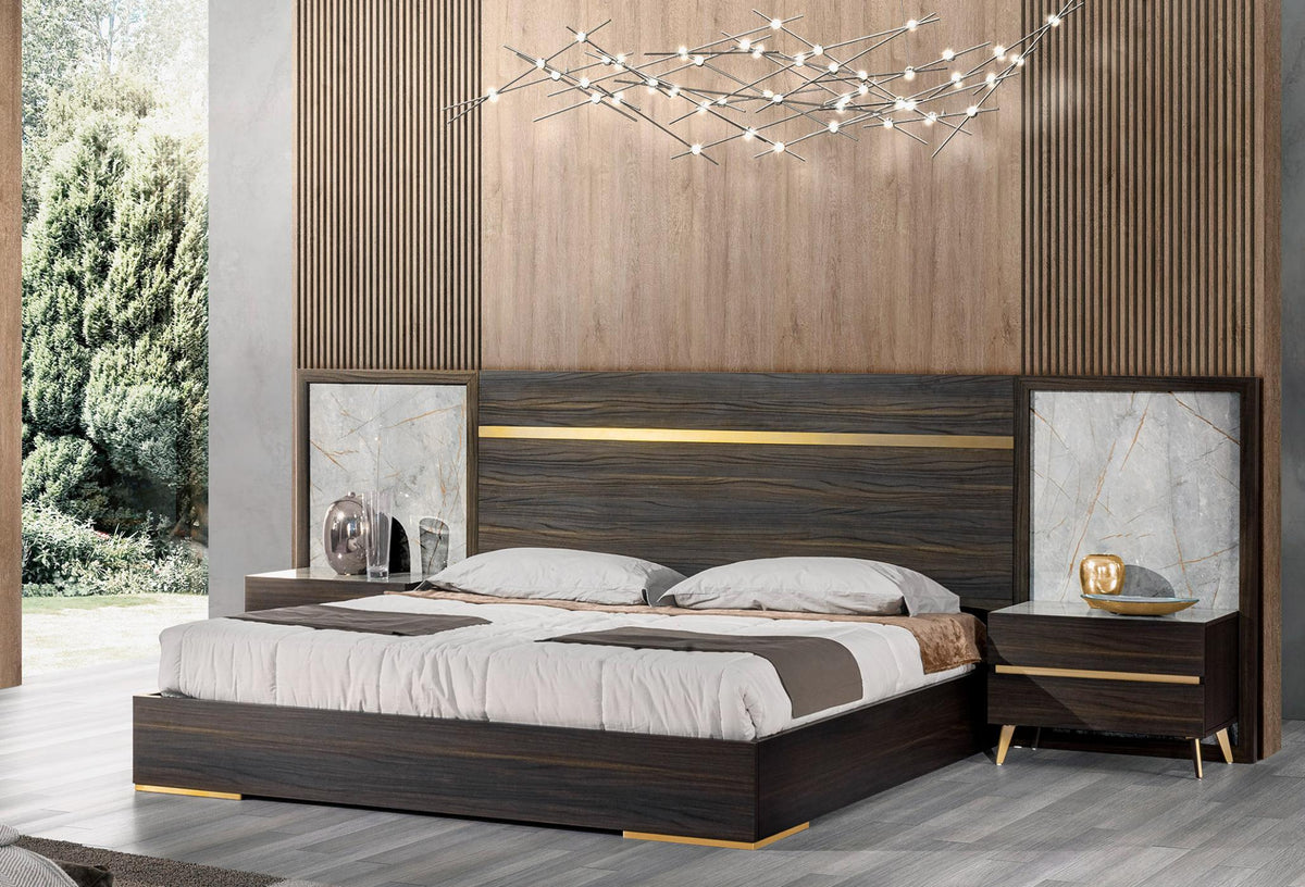 Velondra - Queen Modern Eucalypto + Marble Bed with Two Nightstands by VIG Furniture - View 1