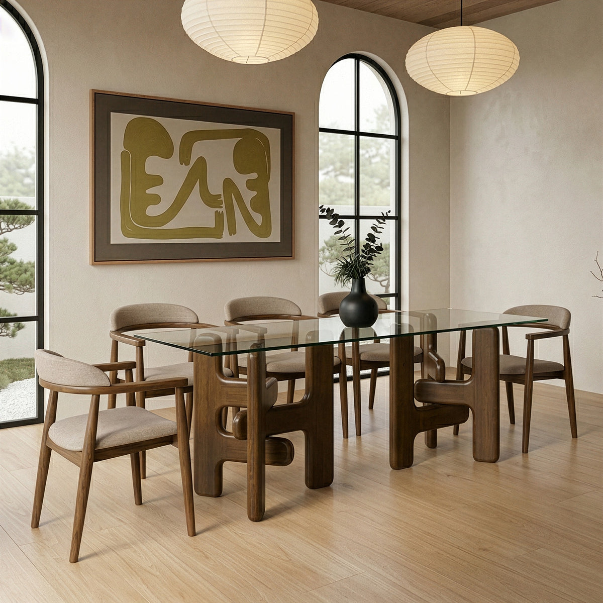 Velshi - Modern Glass + Walnut Rectangular Dining Table by VIG Furniture - View 6