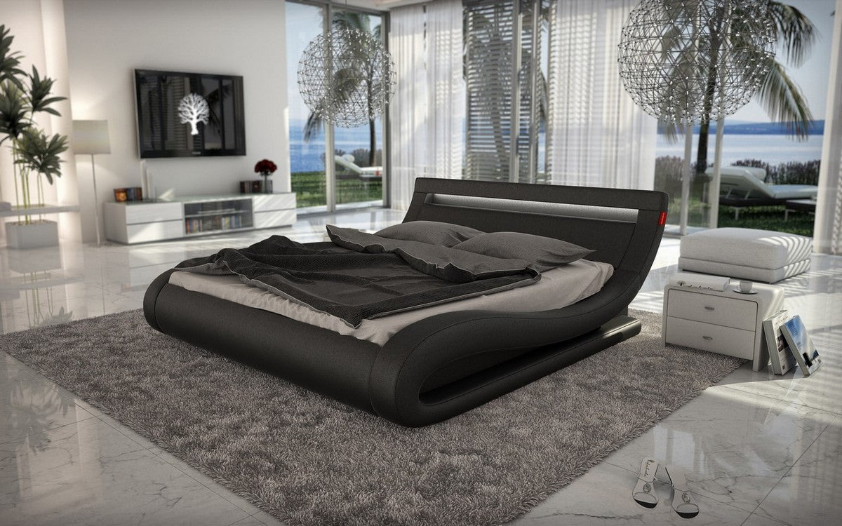 Eastern King Corsica - Contemporary Black Leatherette Bed with Headboard Lights by VIG Furniture - View 1