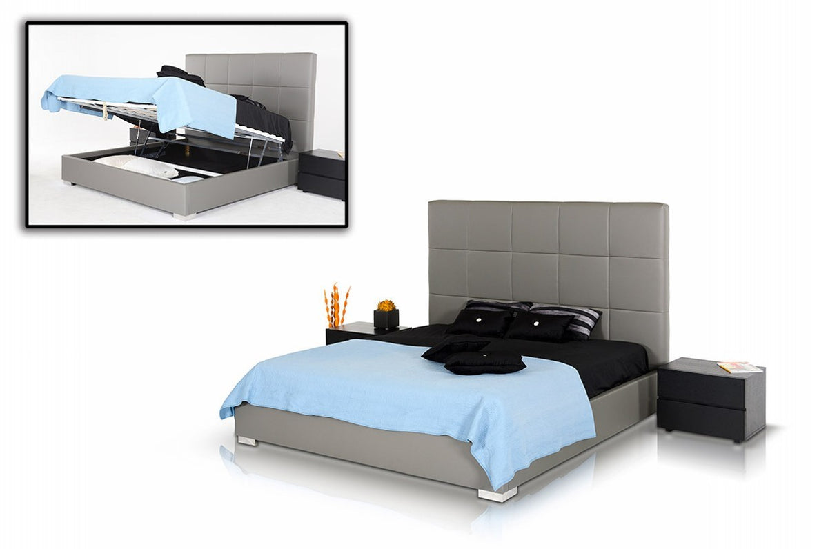 Eastern King Messina Modern Grey Eco Leather Bed w/ Lift Storage by VIG Furniture - View 1