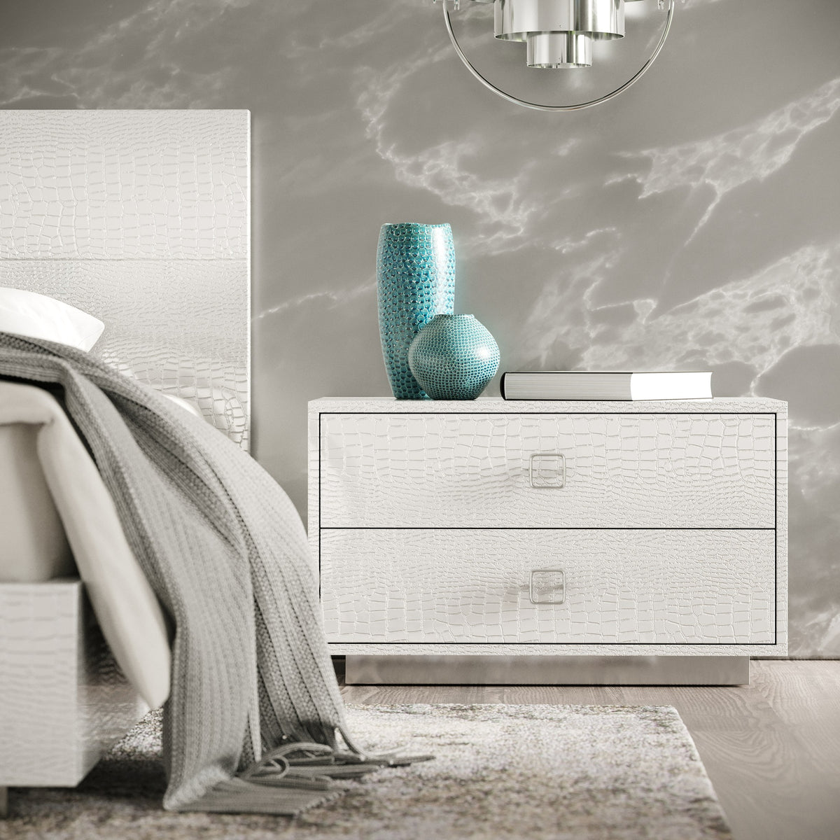 Victoria Modern White Crocodile Nightstand by VIG Furniture - View 10