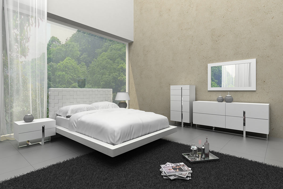 Queen Voco Modern White Leather Pattern Headboard Bed by VIG Furniture - View 1