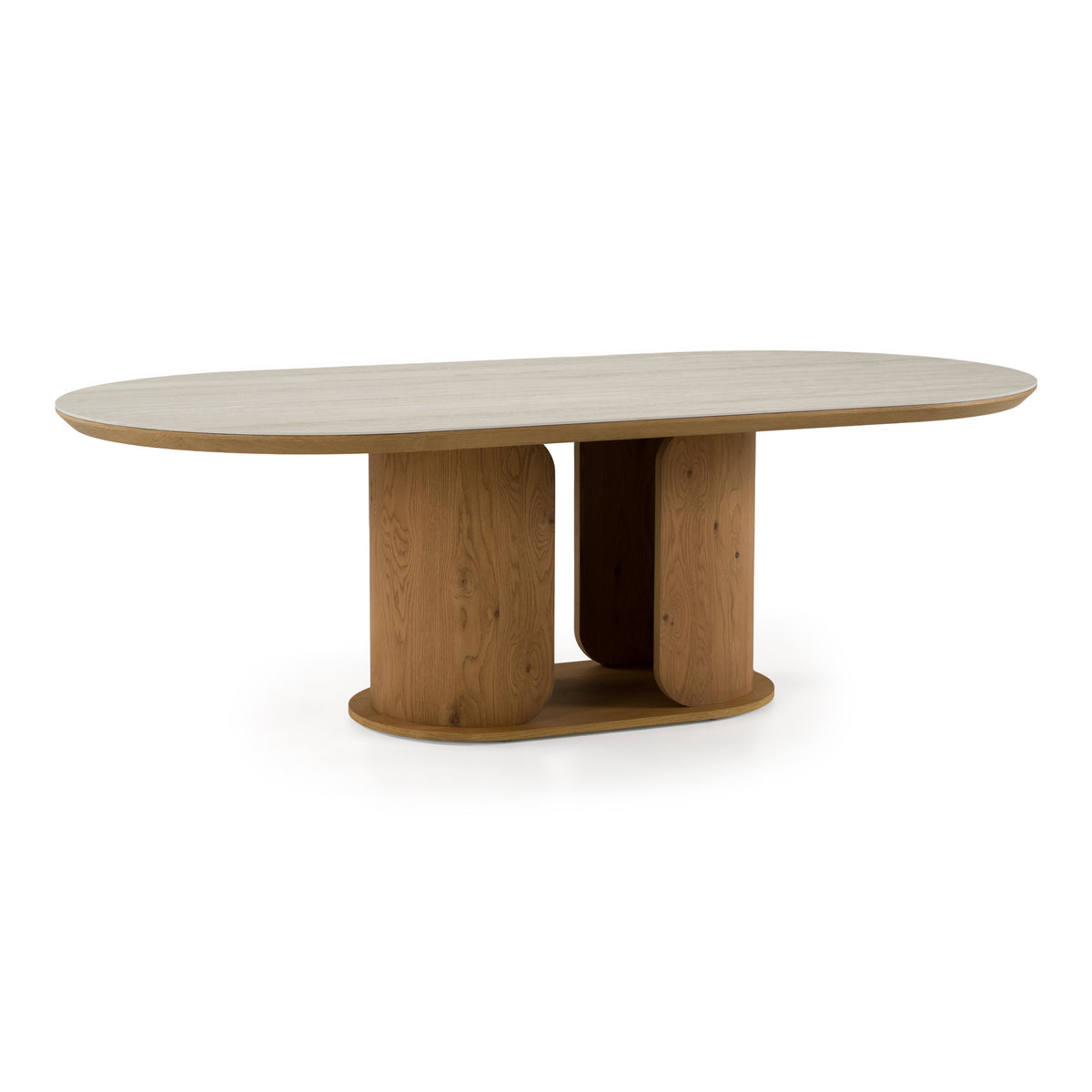 Walbrook - Modern Faux Travertine Ceramic + White Oak Oval Dining Table by VIG Furniture - View 3