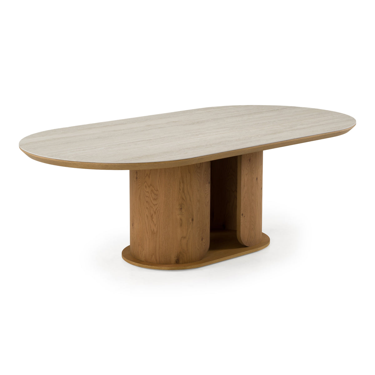 Walbrook - Modern Faux Travertine Ceramic + White Oak Oval Dining Table by VIG Furniture - View 4