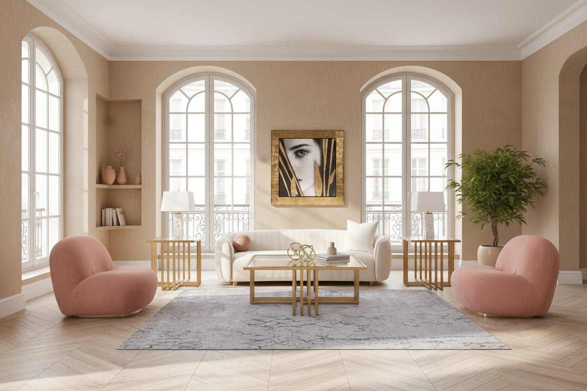 Winfree Modern Off White + Coral Fabric 3-Seater Sofa by VIG Furniture - View 2