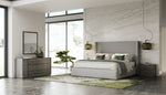 Eastern King Byrne + Asus - Modern Grey Fabric + Elm Grey Bed & 2 Nightstands