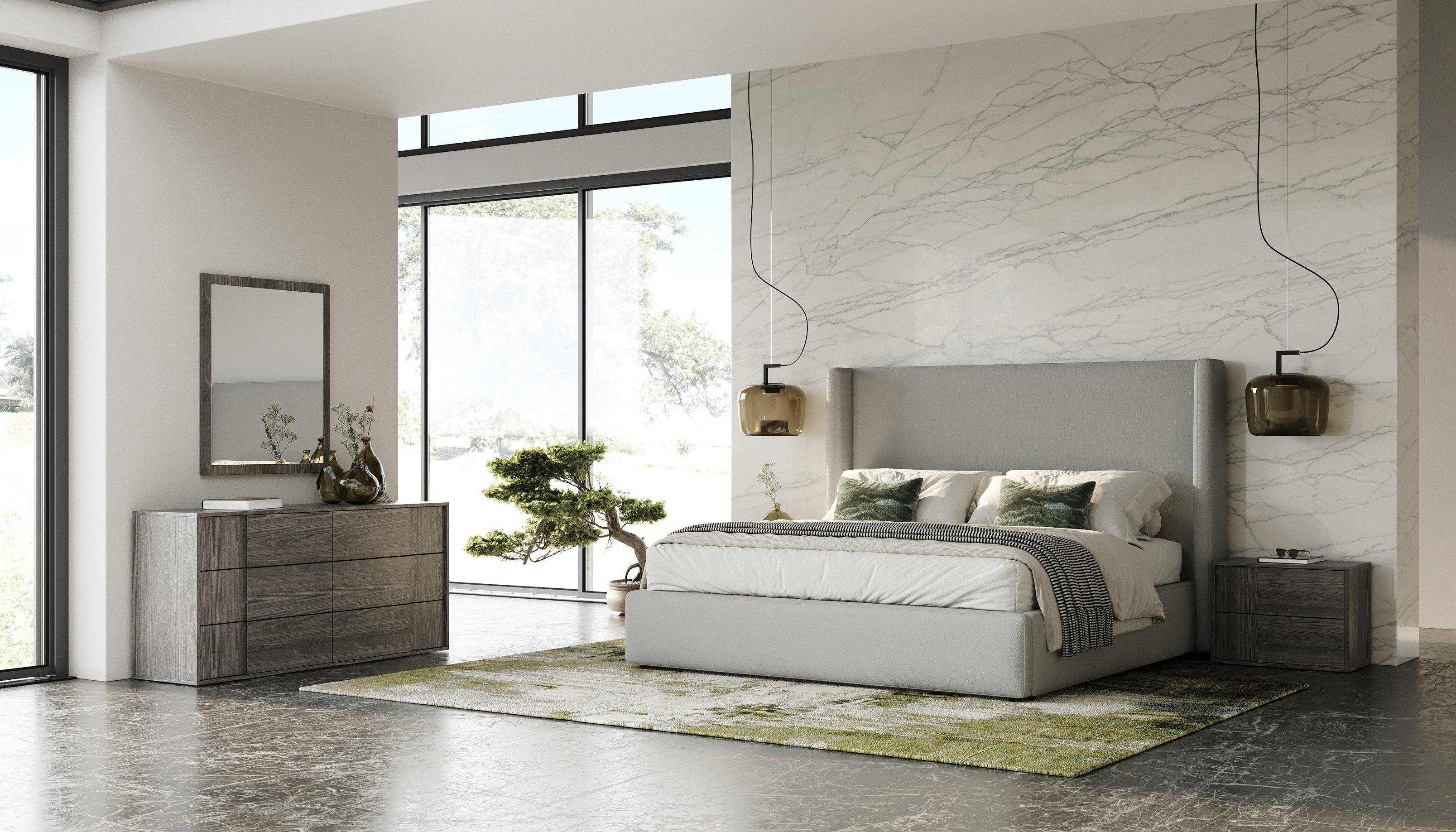 Eastern King Byrne + Asus - Modern Grey Fabric + Elm Grey 4-Piece Bedroom Set by VIG Furniture - View 1