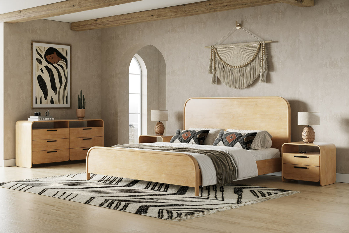 Queen Dresden - Modern Natural Acacia 2-Drawer Nightstand Bedroom Set by VIG Furniture - View 1
