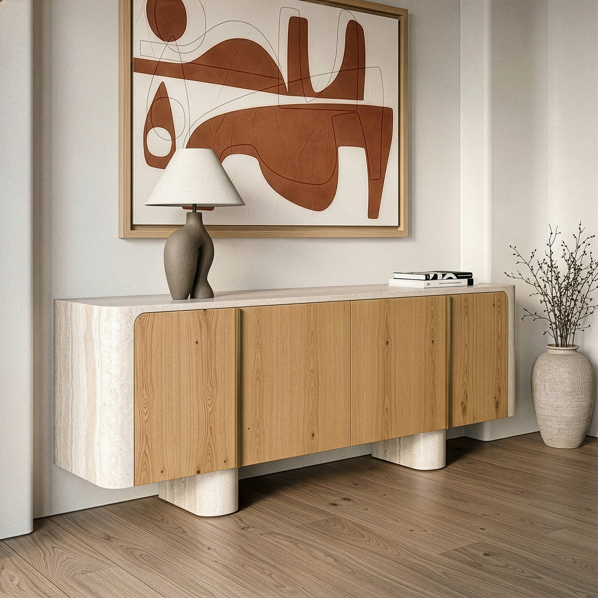 Wolff - Modern White Oak + Faux Travertine Buffet by VIG Furniture - View 9