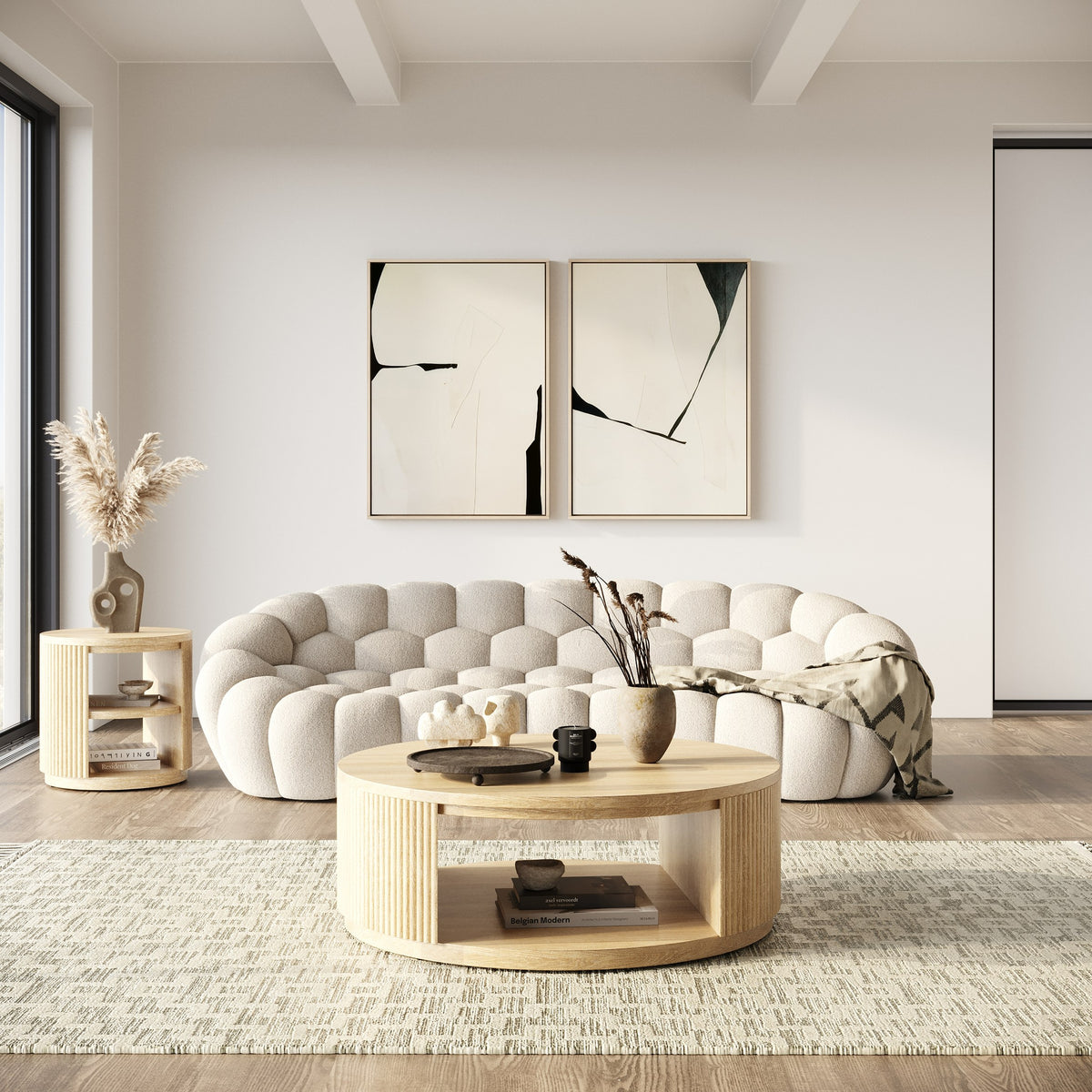 Yolonda - Modern Curved Beige Fabric Sofa by VIG Furniture - View 2